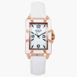 NEW AQUASWISS Lily LR Leather Strap Watch, 26mm x 44mm in White and Rose Gold​